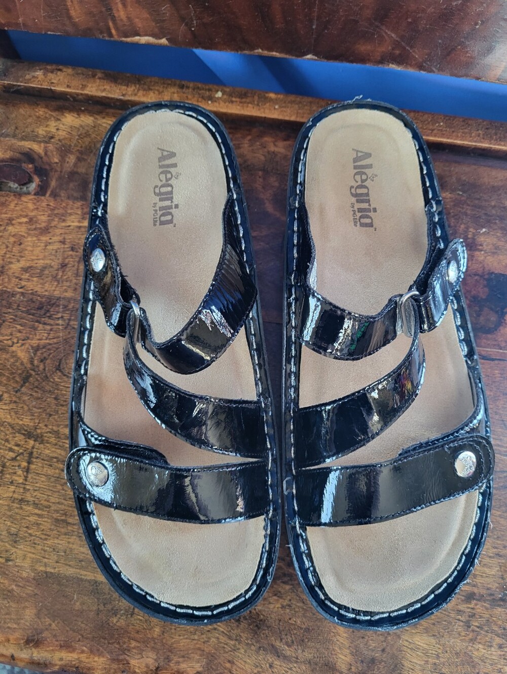 Alegria Patent Leather Sandals 40 Comfort Cushion Black Adjustable Straps Cruise